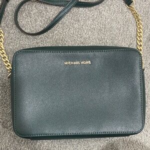 Michael Kors Emerald Green Crossbody with Gold Chain Strap